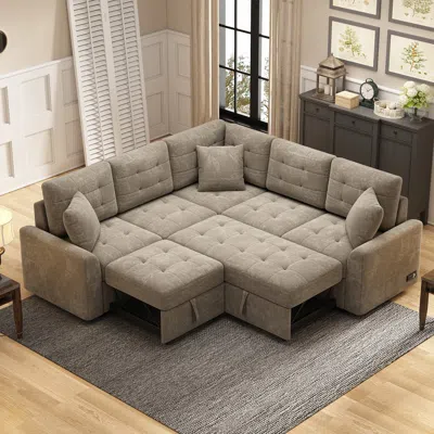 Streamdale Furniture Streamdale 82.6" L-shape Sofa Bed Pull-out Sleeper Sofa With Wheels In Gray