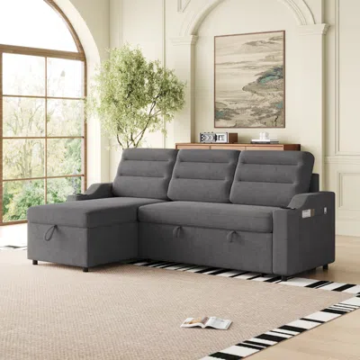 Streamdale Furniture Streamdale 83" Convertible Sofa Bed With Storage, Recliner, And Cup Holder
