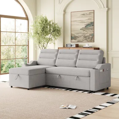 Streamdale Furniture Streamdale 83" Convertible Sofa Bed With Storage, Recliner, And Cup Holder