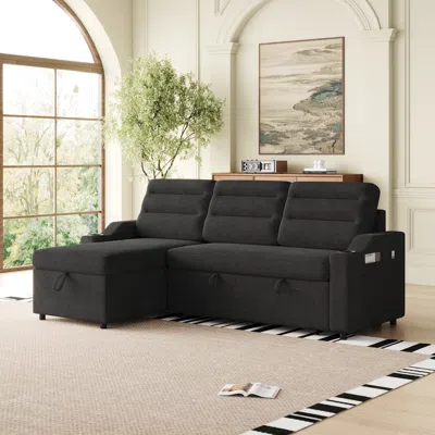 Streamdale Furniture Streamdale 83" Convertible Sofa Bed With Storage, Recliner, And Cup Holder