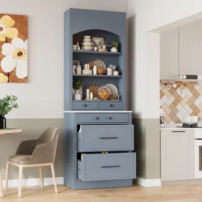 Streamdale Furniture Streamdale 83" Freestanding Kitchen Pantry With Faux Marble Top & 5 Drawers