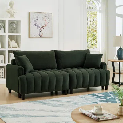 Streamdale Furniture Streamdale 83" Futon Sofa Bed With Pillows, Convertible Sleeper, Dark Green