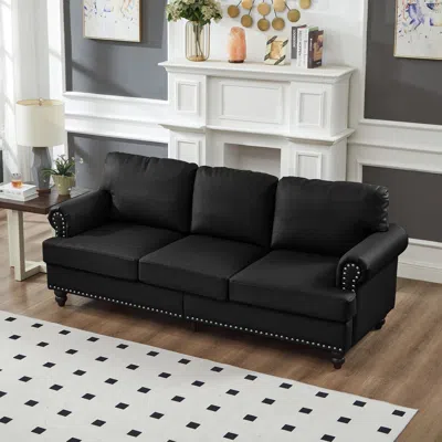 Streamdale Furniture Streamdale 83" Modern Black Leather Sofa With Nailhead Trim