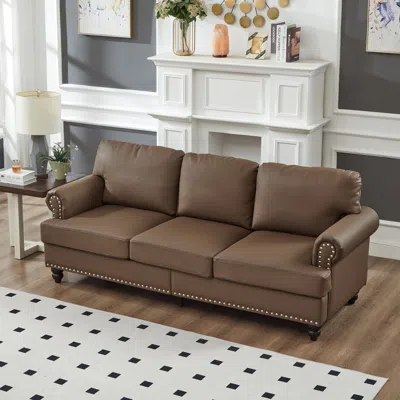Streamdale Furniture Streamdale 83" Modern Classic Brown Leather Sofa