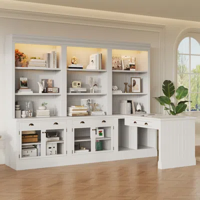 Streamdale Furniture Streamdale 83.4" Bookshelf & Desk Suite W/ Led Lighting, Drawers, Glass Doors
