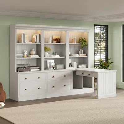 Streamdale Furniture Streamdale 83.4" Modern Bookcase & Desk Suite With Led Lighting