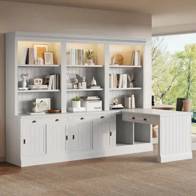 Streamdale Furniture Streamdale 83.4" Modern Bookcase & Desk Suite With Led Lighting