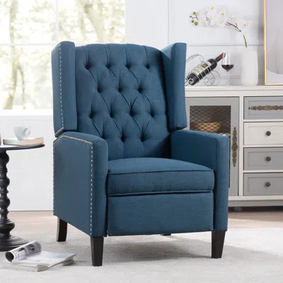 Streamdale Furniture Streamdale 83.46" Pu Rolled Arm Chesterfield Three Seater Sofa In Blue