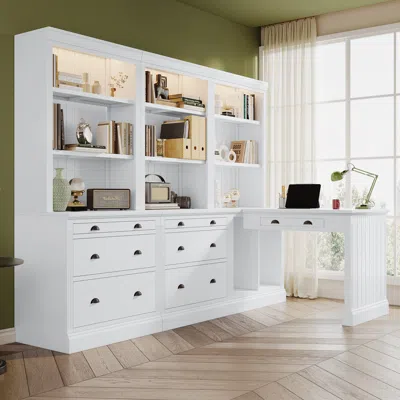 Streamdale Furniture Streamdale 83.4"tall 2 Bookshelf & 1 Writting Desk Suite In White