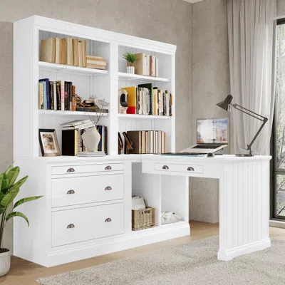 Streamdale Furniture Streamdale 83.4"tall Bookshelf & Writing Desk Suite In White
