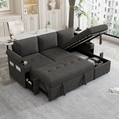 Streamdale Furniture Streamdale 83.5" L-shaped Sofa Bed W/ Storage, Cup Holders & Usb