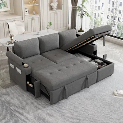 Streamdale Furniture Streamdale 83.5" L-shaped Sofa Bed With Storage, Cup Holders & Usb