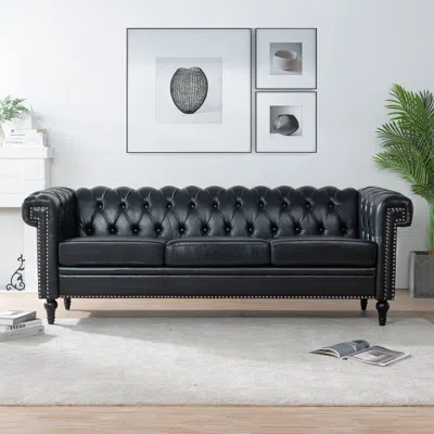 Streamdale Furniture Streamdale 83.66 Inch Width Traditional Square Arm Removable Cushion 3 Seater In Black