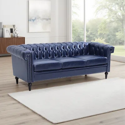 Streamdale Furniture Streamdale 83.66 Inch Width Traditional Square Arm Removable Cushion 3 Seater Sofa In Blue