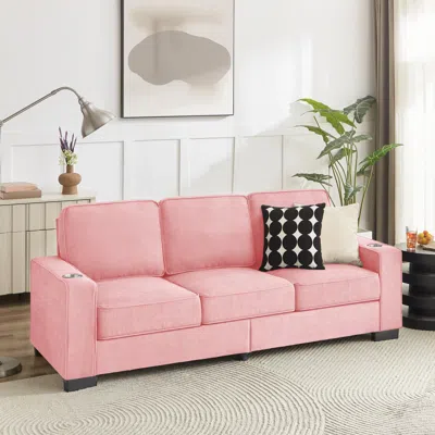 Streamdale Furniture Streamdale 83.86"snowfleece Fabric Sofa,modern Compressed Couch,3-seater Sofa, Furniture For Living  In Pink