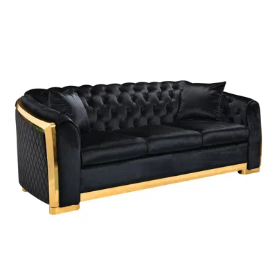 Streamdale Furniture Streamdale 84" Velvet Luxury Chesterfield Sofa Set In Black
