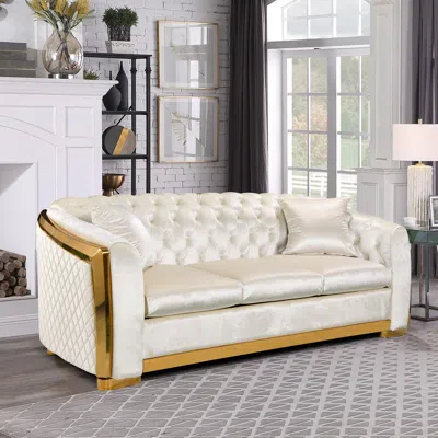 Streamdale Furniture Streamdale 84" Velvet Luxury Chesterfield Sofa Set In Neutral