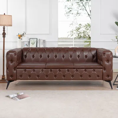 Streamdale Furniture Streamdale 84.06" Width Traditional Square Arm Removable Cushion 3 Seater Sofa In Brown