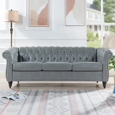 Streamdale Furniture Streamdale 84.65" Rolled Arm Chesterfield 3 Seater Sofa In Gray