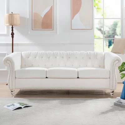Streamdale Furniture Streamdale 84.65" Rolled Arm Chesterfield 3 Seater Sofa