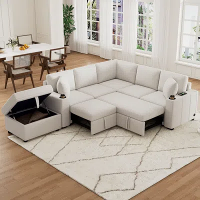 Streamdale Furniture Streamdale 84.7" Convertible Sectional Sofa Bed With Ottoman
