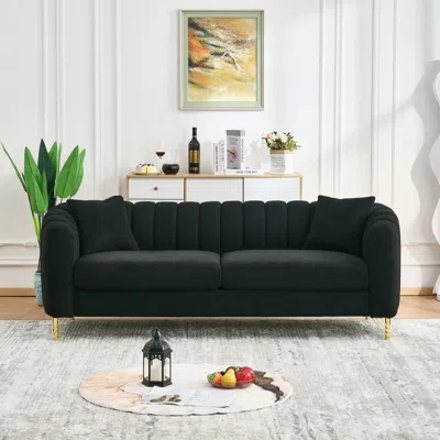 Streamdale Furniture Streamdale 85" Chenille Sofa, 3 Seater Deep Couch, Tufted, Gold Legs (black)