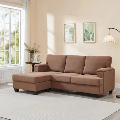 Streamdale Furniture Streamdale 86" L-shaped Sectional Sofa With Ottoman & Armrest Organizer - Brown
