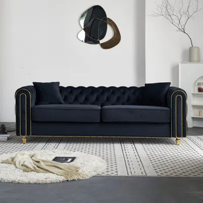 Streamdale Furniture Streamdale 86" Modern Tufted Sofa With Toss Pillows - Black