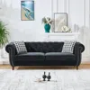 Streamdale Furniture Streamdale 87" Chesterfield Velvet Sofa, Roll Arm, Nailhead Trim, 3 Seater, Black