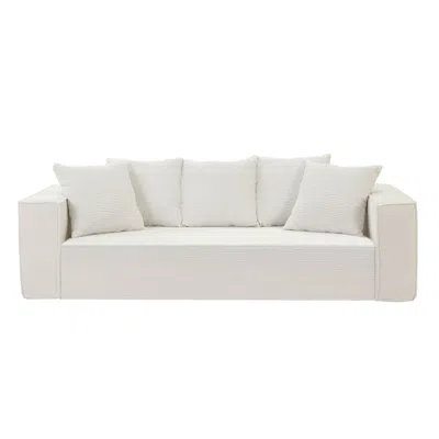 Streamdale Furniture Streamdale 88.97" Corduroy Sofa With Pillows - Modern 3-seater, White
