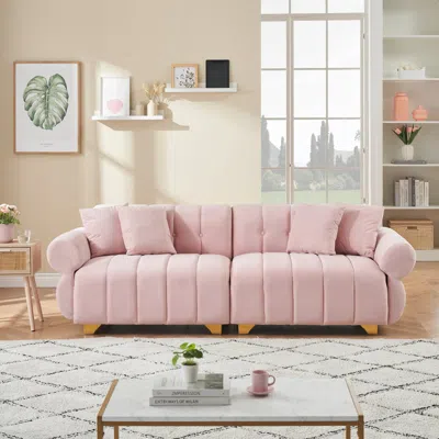 Streamdale Furniture Streamdale 89" Flannelette Sofa Set W/ Metal Feet & Throw Pillows