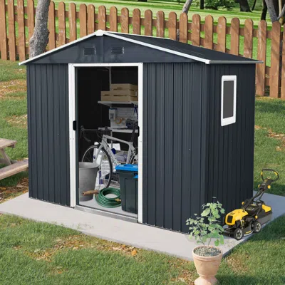 Streamdale Furniture Streamdale 8ft X 4ft Outdoor Metal Storage Shed With Window And Metal Foundation For Backyard, Patio