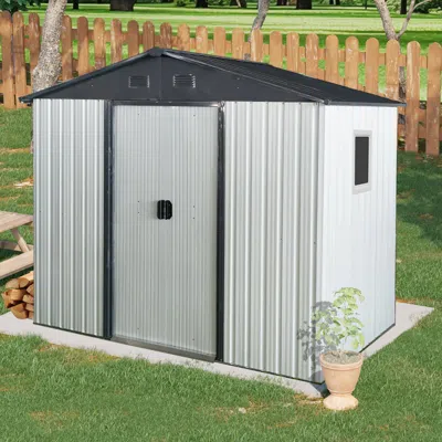 Streamdale Furniture Streamdale 8ft X 4ft Outdoor Metal Storage Shed With Window And Metal Foundation For Backyard, Patio