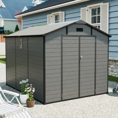 Streamdale Furniture Streamdale 8x10 Ft Plastic Outdoor Storage Shed - Lockable Resin Tool Shed, Dark Gray