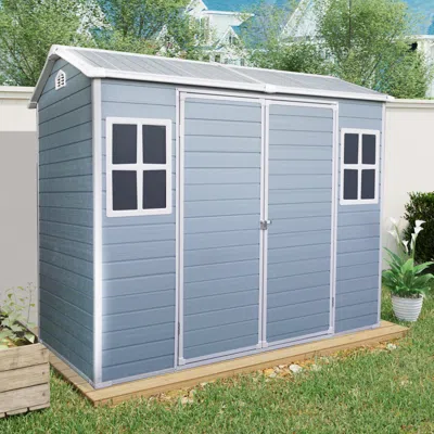 Streamdale Furniture Streamdale 8x4 Outdoor Storage Shed - Double Door, Two Windows, Gray In Blue