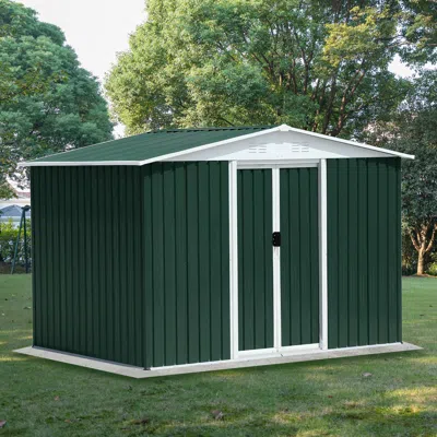 Streamdale Furniture Streamdale 8x6 Feet Outdoor Storage Garden Shed Apex Roof Green With Aluminum Alloy Frame And Slidin