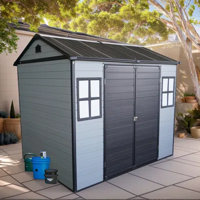 Streamdale Furniture Streamdale 8x6ft Resin Garden Shed With Floor & Windows - Grey/black In Gray