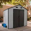 Streamdale Furniture Streamdale 8x8 Resin Storage Shed W/ Windows, Aluminum Frame & Floor (white/brown) In Gray
