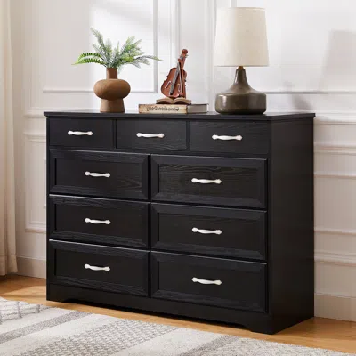 Streamdale Furniture Streamdale 9-drawer Modern Farmhouse Storage Cabinet In Black (47.2" W X 15.8" D X 34.6" H)