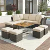 Streamdale Furniture Streamdale 9 Piece Outdoor Patio Furniture Set With Coffee Table & Ottomans