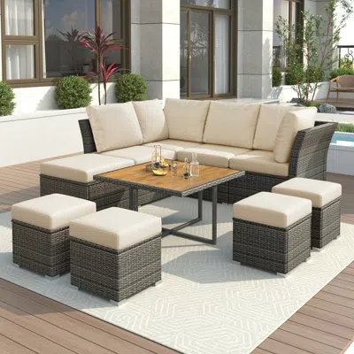 Streamdale Furniture Streamdale 9 Piece Outdoor Patio Furniture Set With Coffee Table & Ottomans