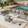 Streamdale Furniture Streamdale 9-piece Patio Set, Modern Outdoor Sectional With 2 Tables, Waterproof Cushions, White & G
