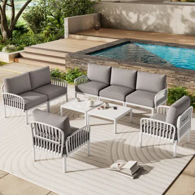 Streamdale Furniture Streamdale 9-piece Patio Set, Modern Outdoor Sectional With 2 Tables, Waterproof Cushions, White & G