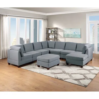 Streamdale Furniture Streamdale 9-piece Sectional Living Room Furniture Set With Ottomans In Gray