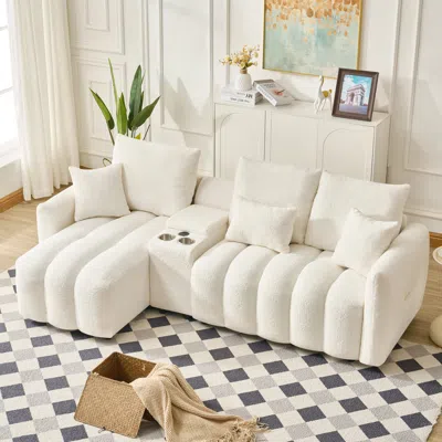 Streamdale Furniture Streamdale 92" Teddy Fur Corner Sofa W/ Usb, Console & Table - Large Cushioned Sofa
