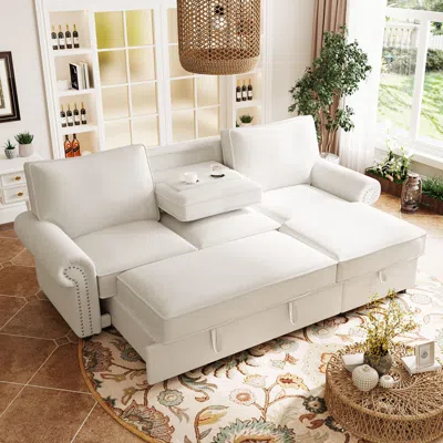 Streamdale Furniture Streamdale 95" Convertible Sectional Sleeper Sofa W/ Storage Chaise & Cup Holders