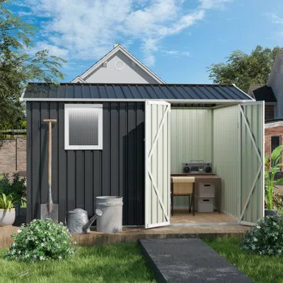 Streamdale Furniture Streamdale 9.5 X 6.7 Ft Metal Garden Shed For Patio Backyard Tools House Storage In Blue