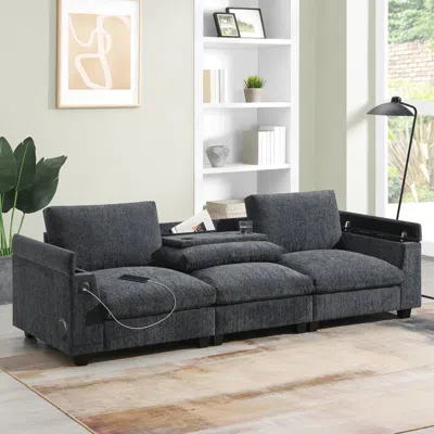 Streamdale Furniture Streamdale 96" Bluetooth Chenille Sectional With Table & Charger