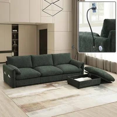 Streamdale Furniture Streamdale 96.5" L-shaped Chenille Sectional Sofa W/ Storage Ottoman & Usb Charger