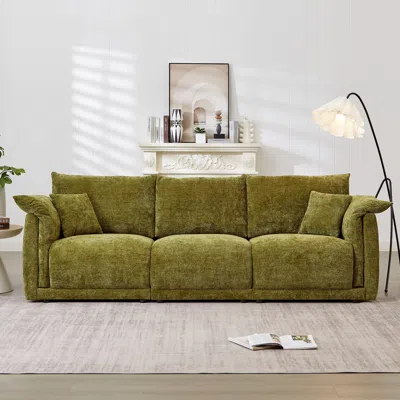 Streamdale Furniture Streamdale 98.5" Green Linen Sofa With Pillows
